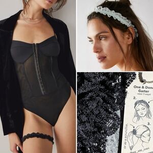 NWT Free People x HAH One & Done Lace Garter Headband Scrunchie in Noir (Black)